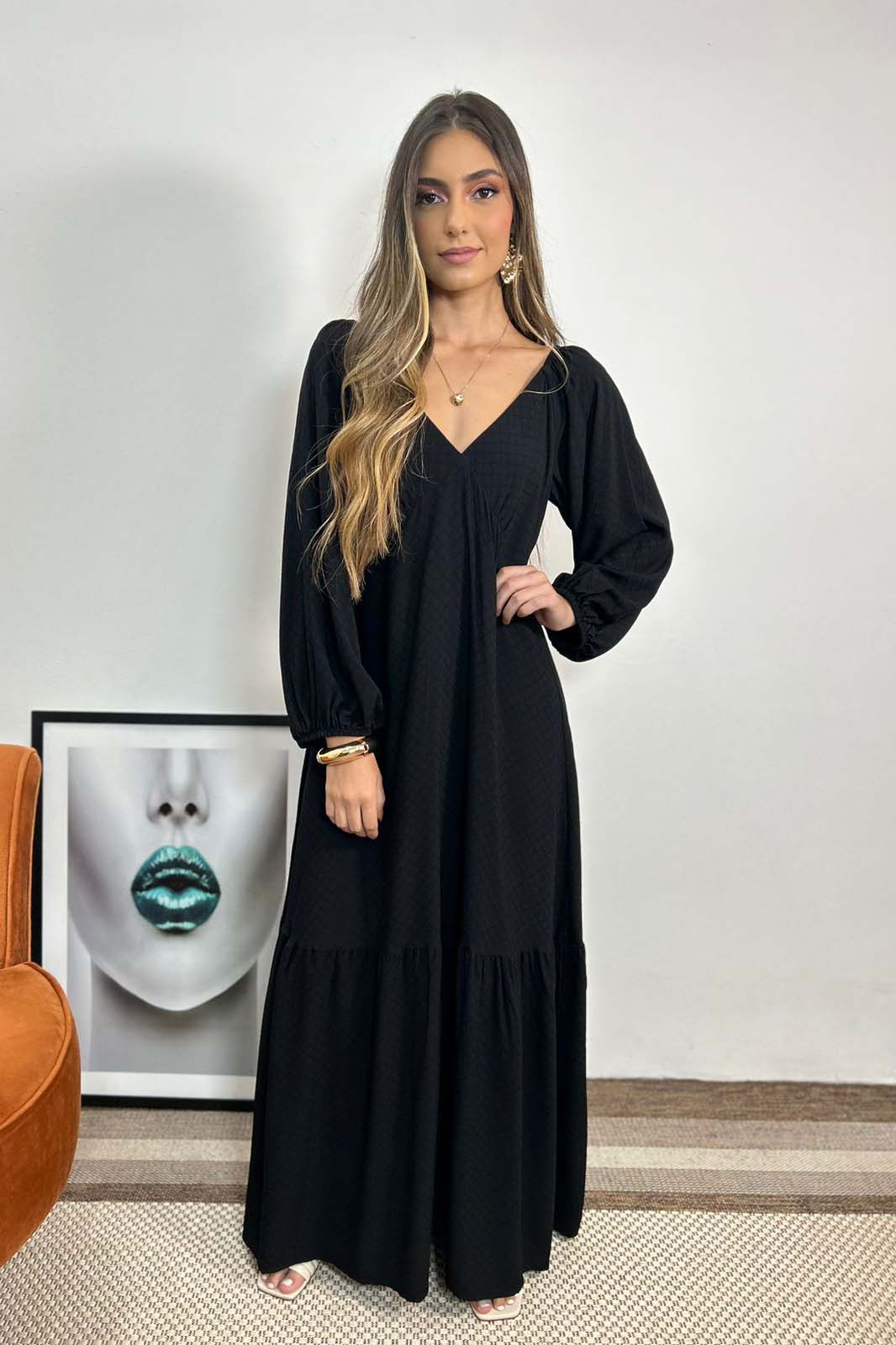 Vestido Carla Manga Longa Preto