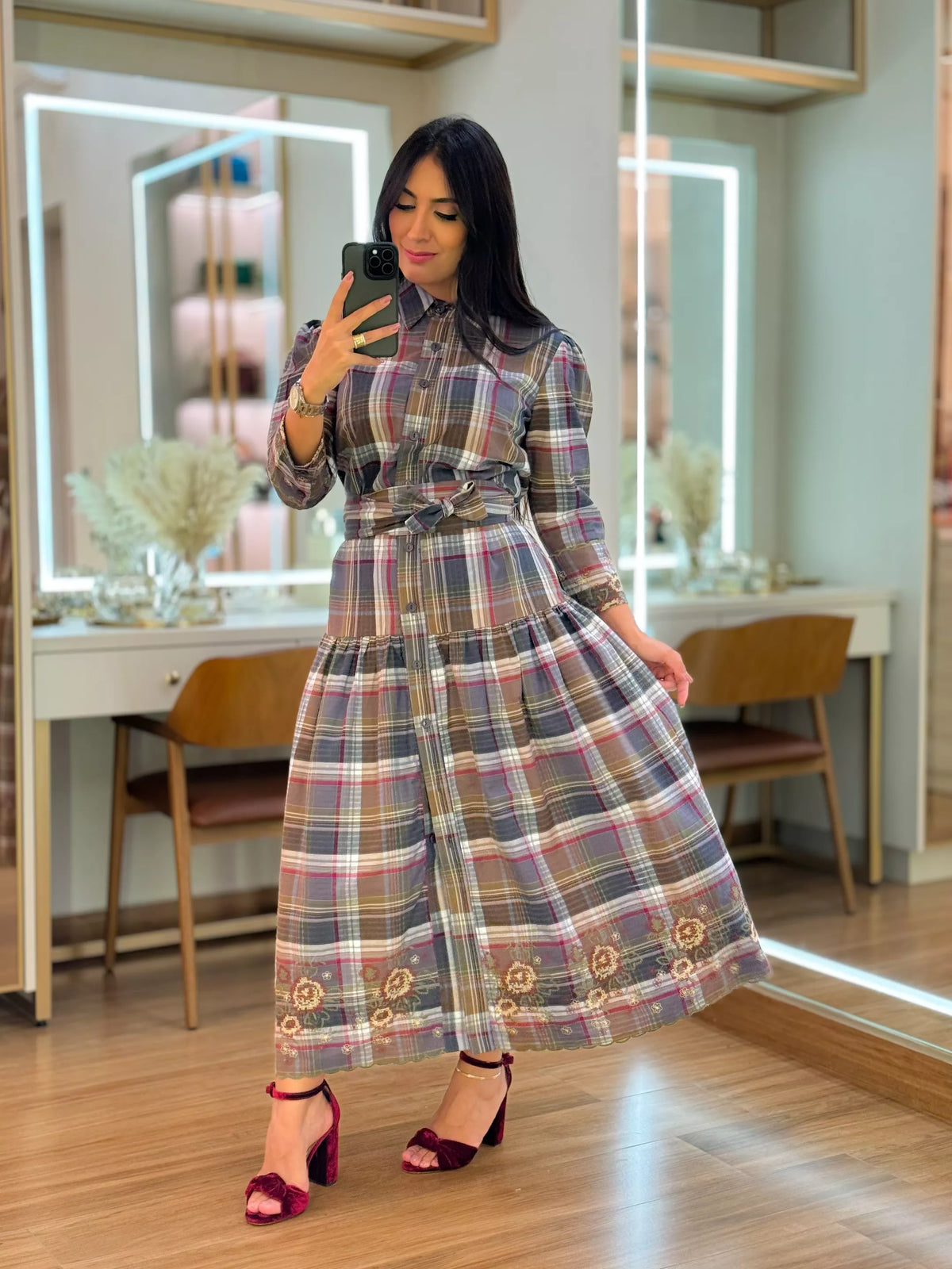 Vestido Cloe Xadrez Marrom
