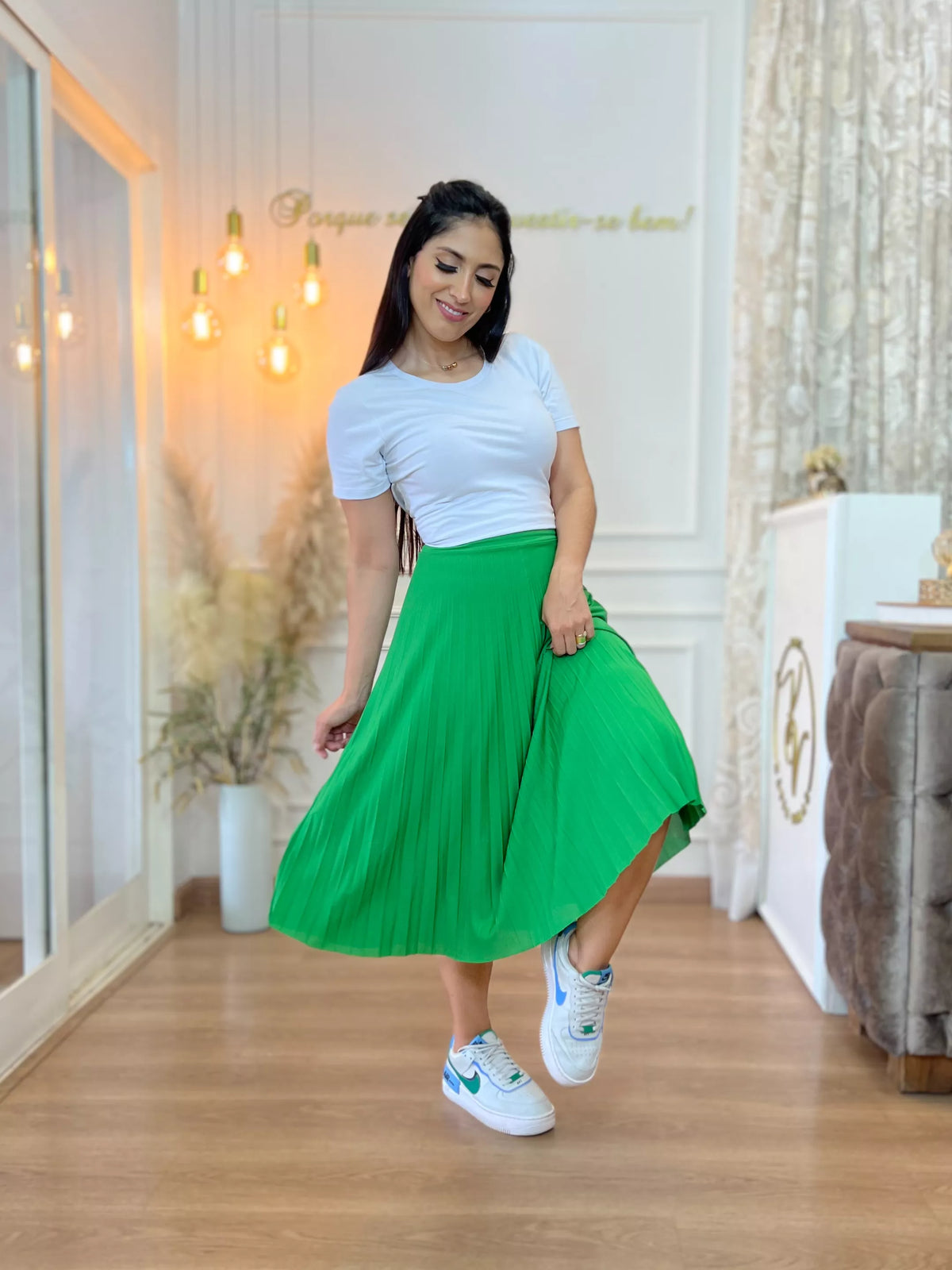 Saia Julia Plissada Verde